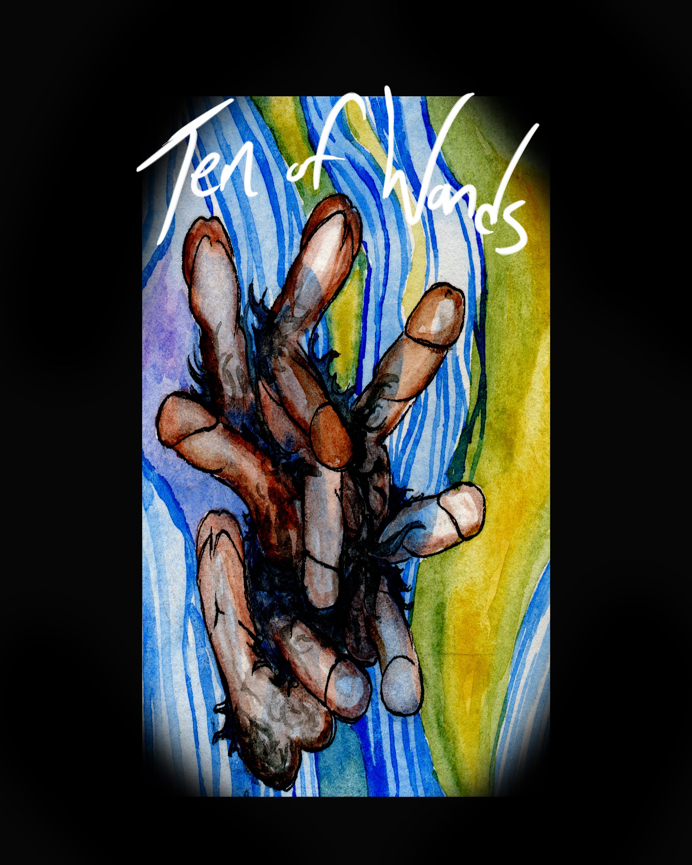 
Ten of Wands Card from the Mary B. Truly Divinity Tarot Deck depicts 10 Penises 